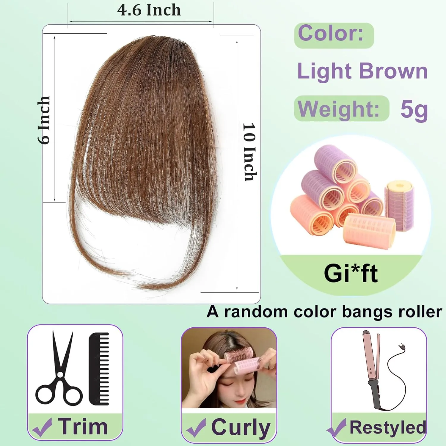100% Human Hair Clip in Bangs,Women Air Thinning Curtain Flat Human Hair Extensions Faux Natural Curved Wispy Brownish red Bangs