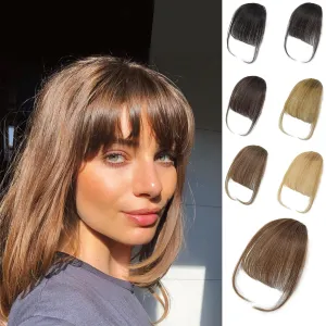 100% Human Hair Clip in Bangs,Women Air Thinning Curtain Flat Human Hair Extensions Faux Natural Curved Wispy Brownish red Bangs