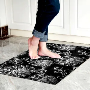 1/10 Inch Ultra Thin 24"×35" Large Front Door Mat Indoor Entrance Inside Non Slip, Waterproof Rubber Kitchen Mat and Interior Home Washable Door Mat, Baroque Black
