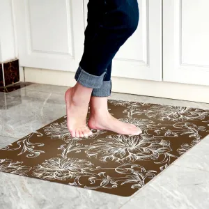 1/10 Inch Ultra Thin 24"×35" Large Front Door Mat Indoor Entrance Inside Non Slip, Waterproof Rubber Kitchen Mat and Interior Home Washable Door Mat, Baroque Brown