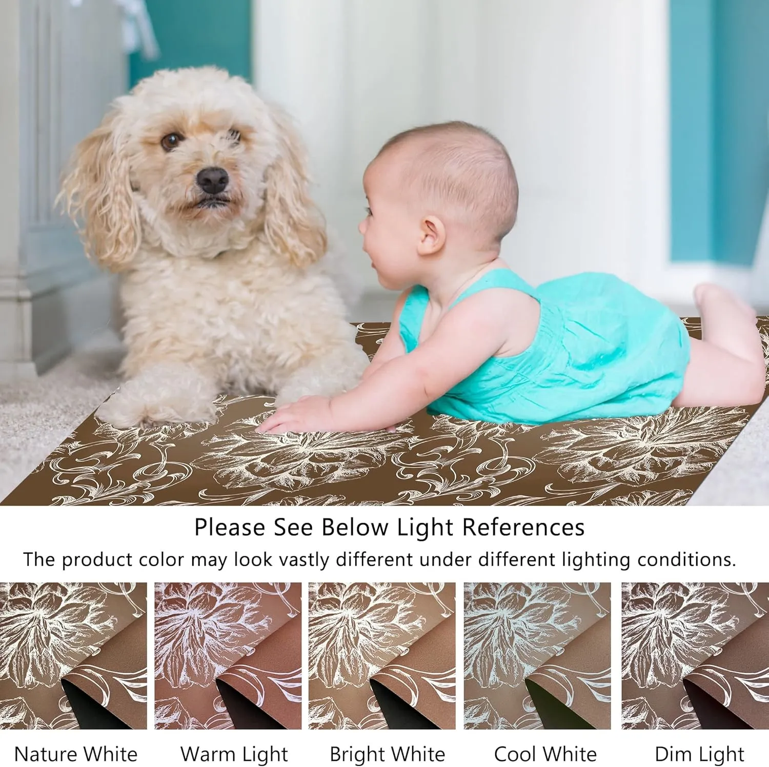 1/10 Inch Ultra Thin 24"×35" Large Front Door Mat Indoor Entrance Inside Non Slip, Waterproof Rubber Kitchen Mat and Interior Home Washable Door Mat, Baroque Brown