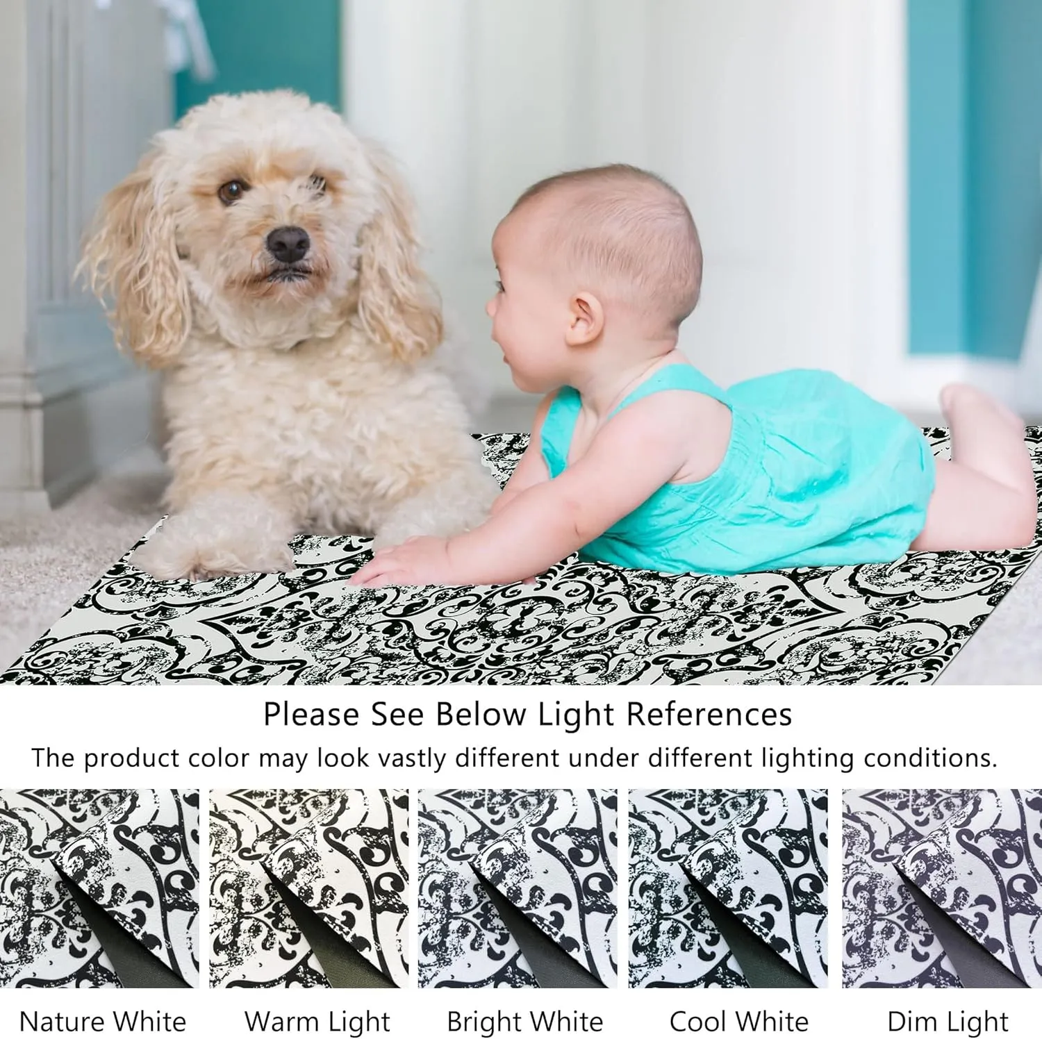 1/10 Inch Ultra Thin 24"×35" Large Front Door Mat Indoor Entrance Inside Non Slip, Waterproof Rubber Kitchen Mat and Interior Home Washable Door Mat, Boho Grey