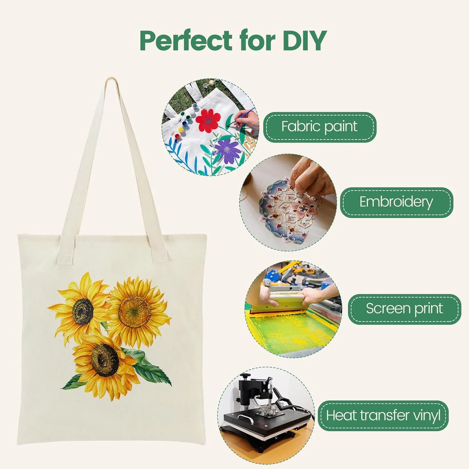 12 Pack Canvas Tote Bag - Lightweight Thin Tote Bags Bulk Blank Shopping Reusable Grocery Bags for DIY Gift Sublimation Activity - Beige