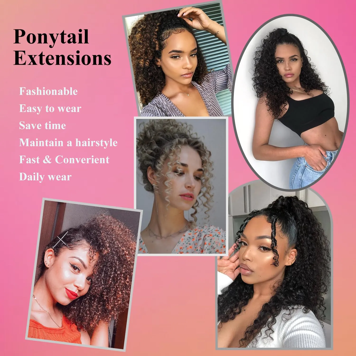 14 Inch Drawstring Ponytail Extension for Black Women, Curly Long Hair Ponytail, Natural Black Pony Tails Hair Extensions with Secure Fit for Easy Daily Wear(1B)