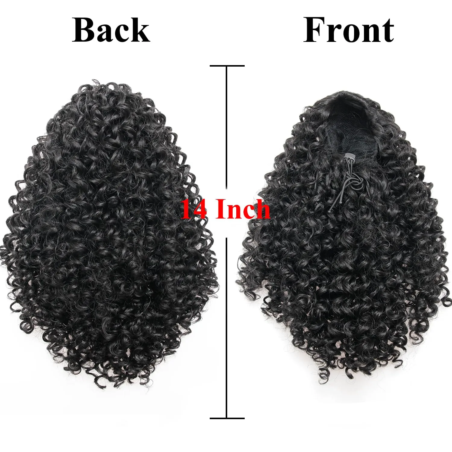 14 Inch Drawstring Ponytail Extension for Black Women, Curly Long Hair Ponytail, Natural Black Pony Tails Hair Extensions with Secure Fit for Easy Daily Wear(1B)