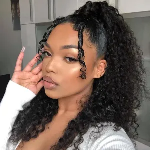 14 Inch Drawstring Ponytail Extension for Black Women, Curly Long Hair Ponytail, Natural Black Pony Tails Hair Extensions with Secure Fit for Easy Daily Wear(1B)