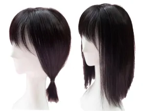 14" Straight Synthetic Fiber Top Hairpieces Clips in Hair Toppers with Irregularity Bangs (Black Thin)