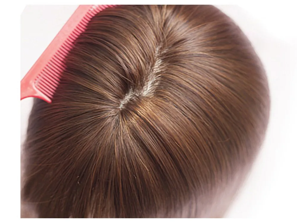 14" Straight Synthetic Fiber Top Hairpieces Clips in Hair Toppers with Irregularity Bangs (Black Thin)