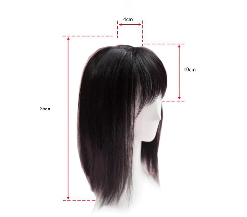 14" Straight Synthetic Fiber Top Hairpieces Clips in Hair Toppers with Irregularity Bangs (Black Thin)