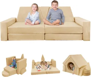 15pcs Modular Kids Play Couch, Kids Couch for Toddler & children, toddler couches, Kid Couches fort building kit for Playroom furniture, Kid Play Couches, Convertible Sofa for Boys & Girls, Flesh