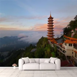 3D Wallpaper Beautiful Sunrise View at The Chinese Chin Swee Caves Temple in Self Adhesive Bedroom Living Room Dormitory Decor Wall Mural Stick and Peel Background Wall Ceiling Wardrobe Sticker
