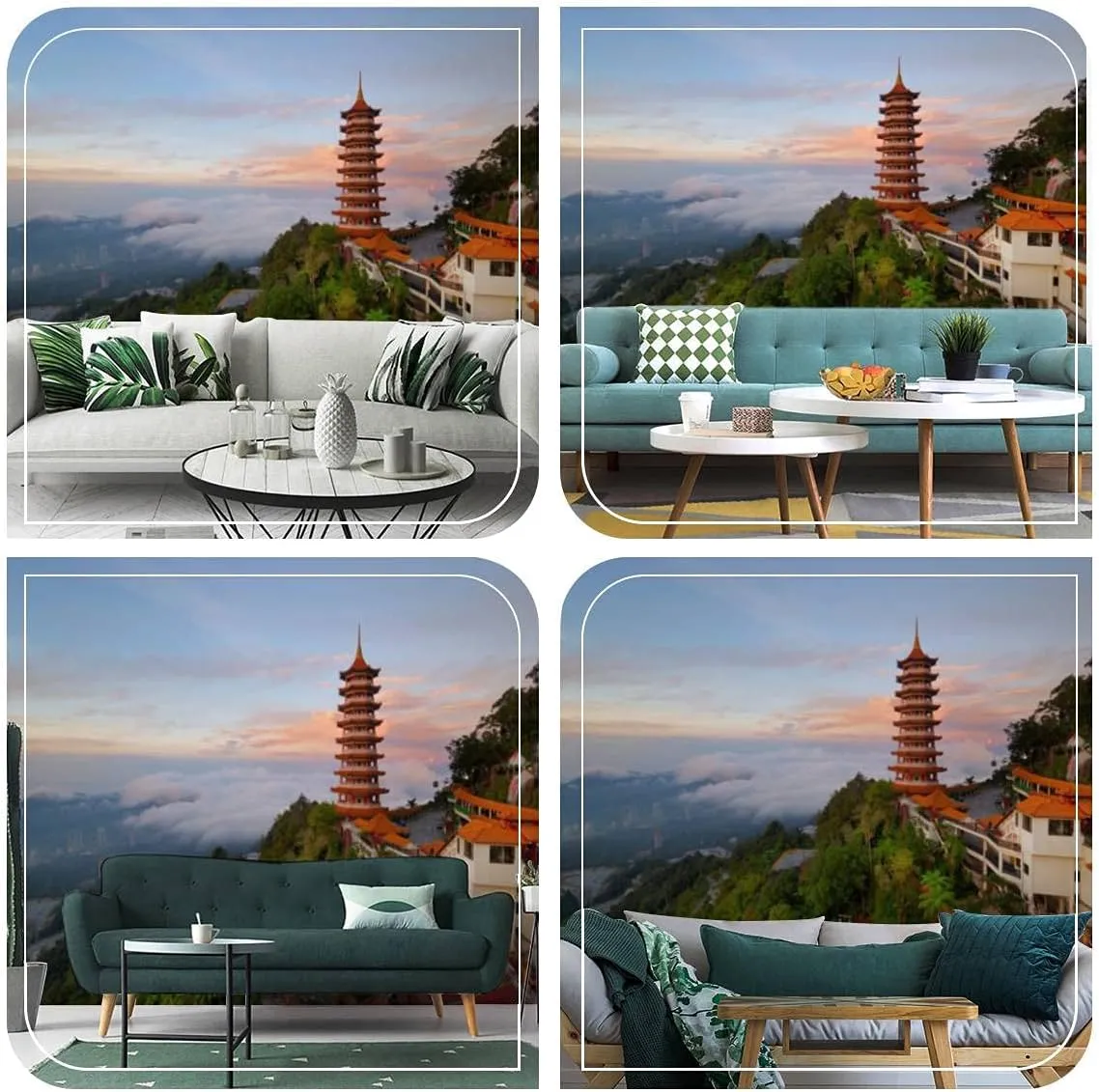 3D Wallpaper Beautiful Sunrise View at The Chinese Chin Swee Caves Temple in Self Adhesive Bedroom Living Room Dormitory Decor Wall Mural Stick and Peel Background Wall Ceiling Wardrobe Sticker