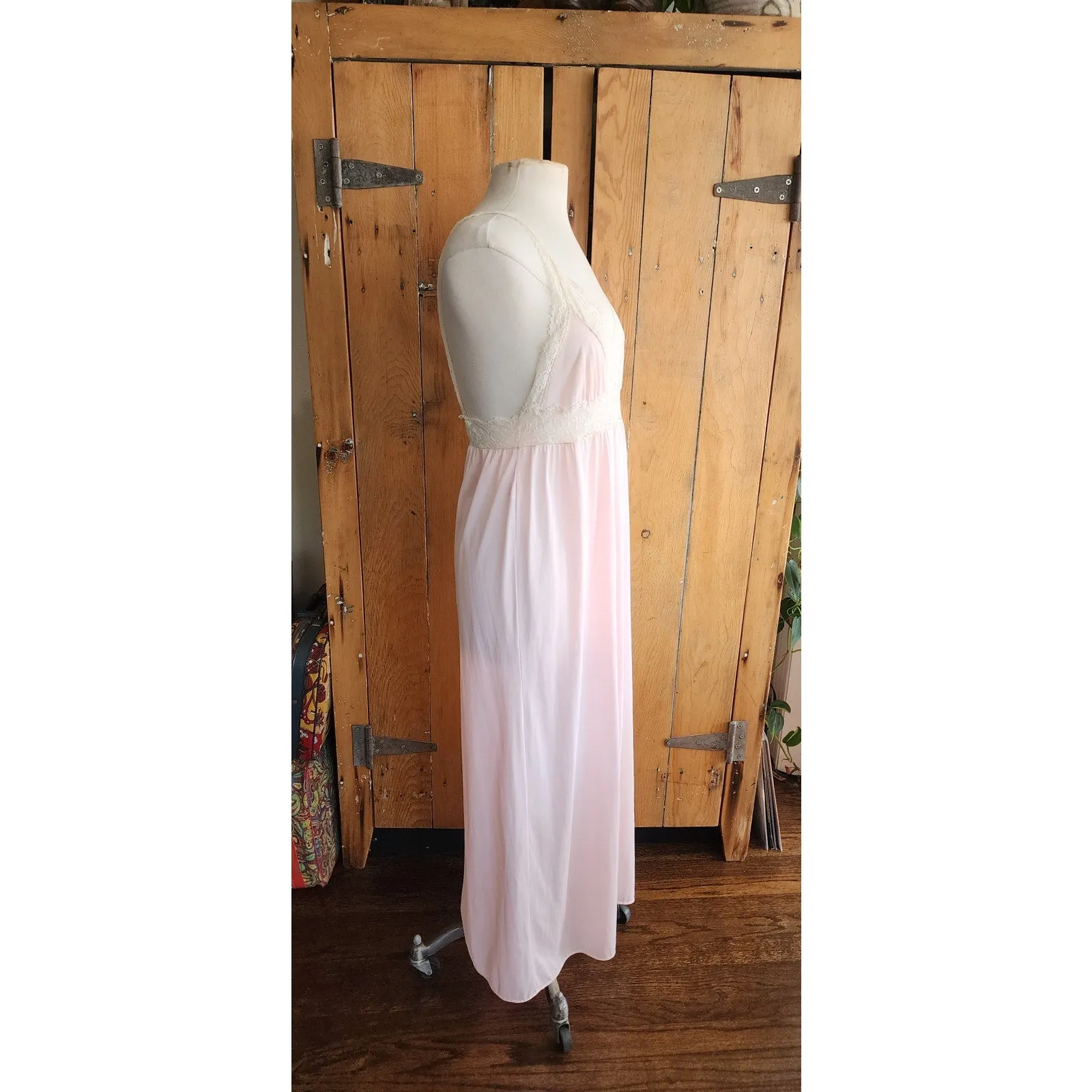 70s Pink Slip Dress Negligee Ankle Length Nightgown Barad