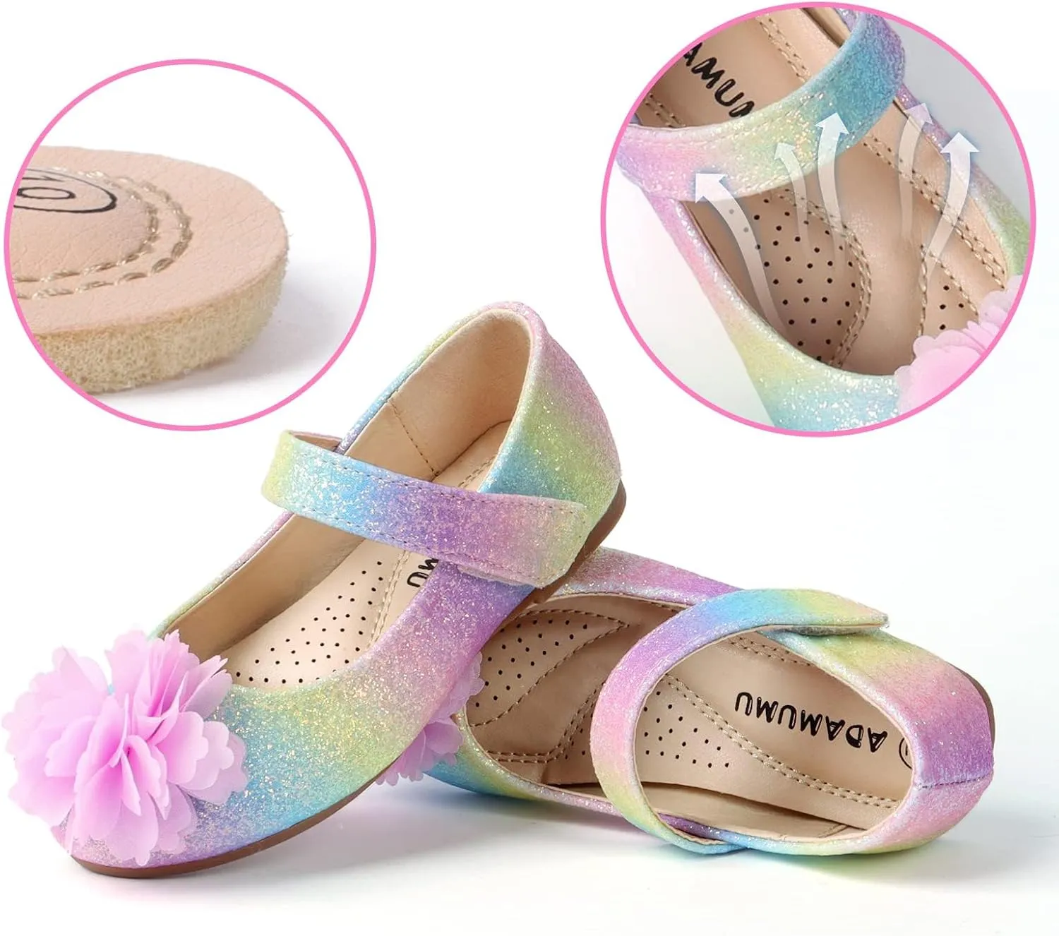 ADAMUMU Toddler Dress Shoes Flower Girl Shoes for Weeding Cute Toddler Mary Jane Shoes Lace Flore Ballet Flat for Walking, Jumping