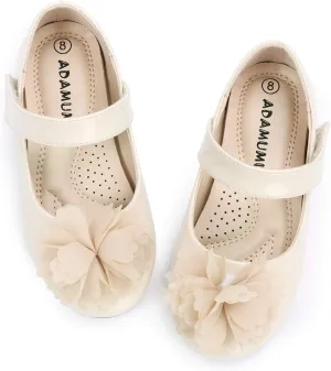 ADAMUMU Toddler Dress Shoes Flower Girl Shoes for Weeding Cute Toddler Mary Jane Shoes Lace Flore Ballet Flat for Walking, Jumping