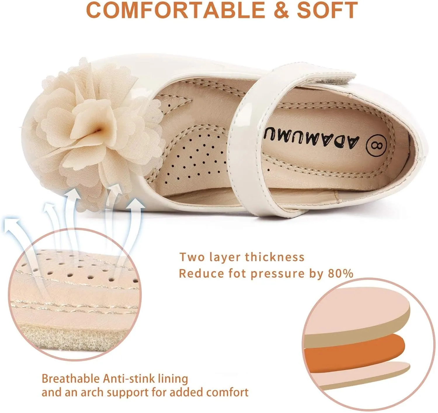 ADAMUMU Toddler Dress Shoes Flower Girl Shoes for Weeding Cute Toddler Mary Jane Shoes Lace Flore Ballet Flat for Walking, Jumping
