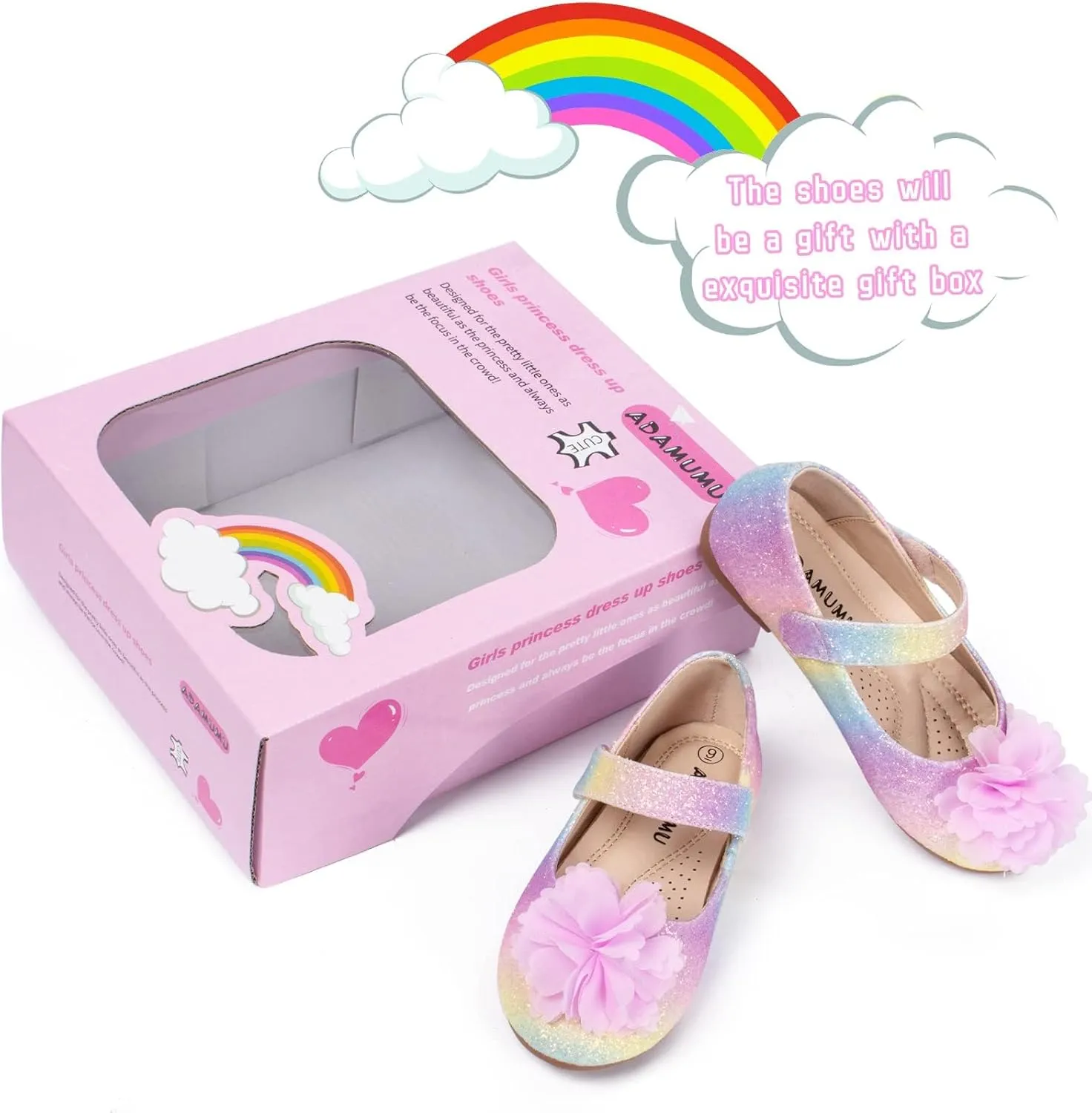 ADAMUMU Toddler Dress Shoes Flower Girl Shoes for Weeding Cute Toddler Mary Jane Shoes Lace Flore Ballet Flat for Walking, Jumping