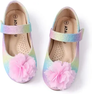 ADAMUMU Toddler Dress Shoes Flower Girl Shoes for Weeding Cute Toddler Mary Jane Shoes Lace Flore Ballet Flat for Walking, Jumping