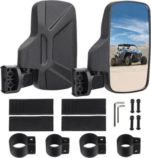 Adjustable UTV Side Rearview Mirrors 2 Pack - Wide View Convex Side Rear View Mirrors Fit for 1.6-2 inch Roll Cage Bar, UTV Mirrors Compatible with Kawasaki Mule Yamaha Rhino YZX Pioneer Polaris