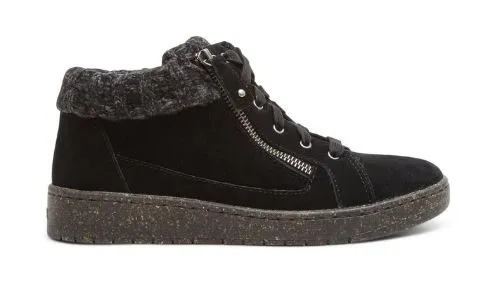 Aetrex Black Bonnie Arch Support Womens Suede Sneakers PC320