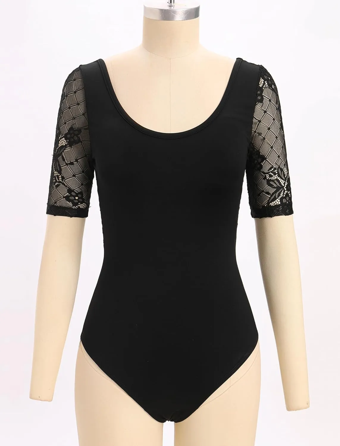 AFAVOM Ballet Dance Leotards for Women Sheer Mesh Lace Leotard Bodysuit Adult Gymnastics Dancewear Ballerina Dance Costumes