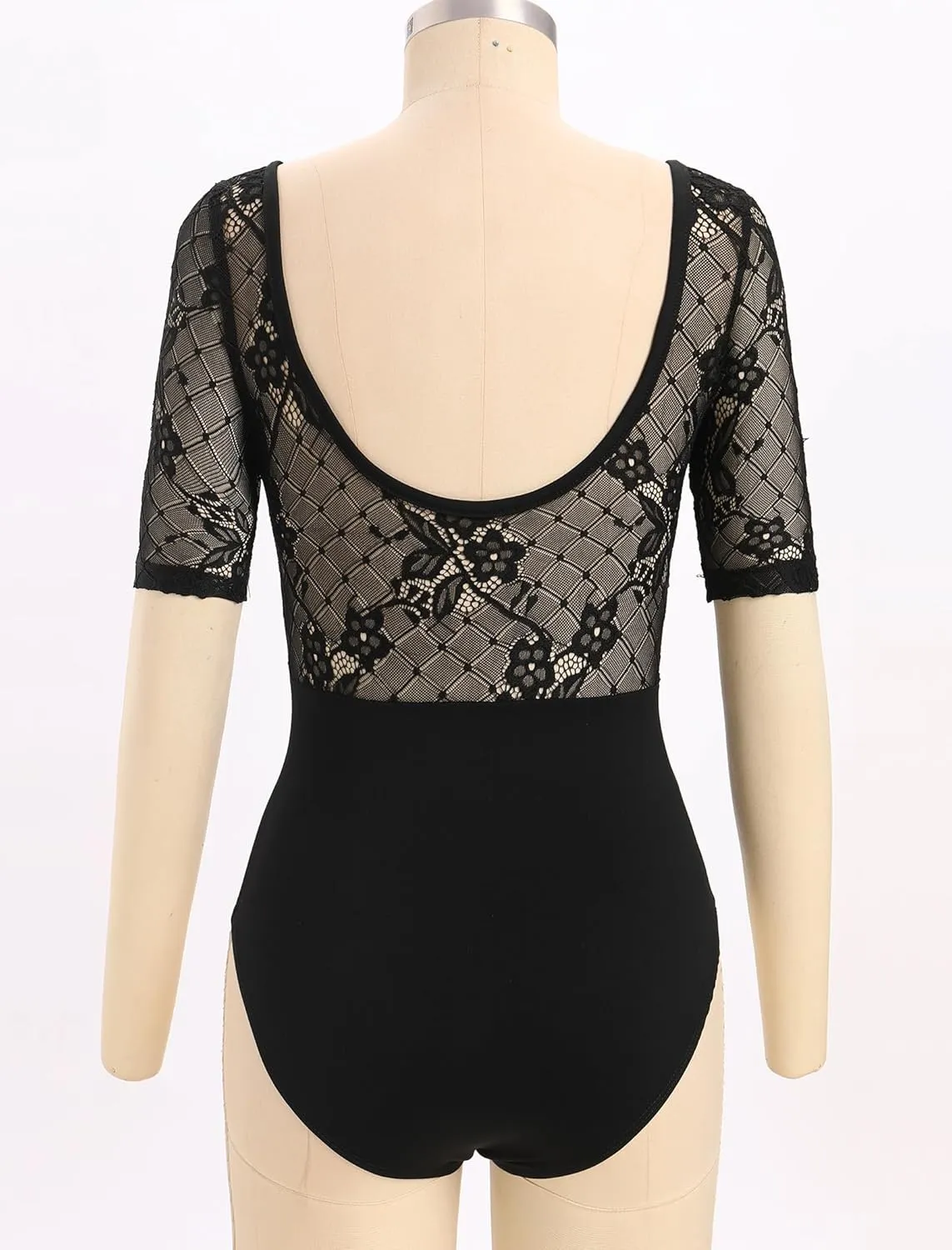 AFAVOM Ballet Dance Leotards for Women Sheer Mesh Lace Leotard Bodysuit Adult Gymnastics Dancewear Ballerina Dance Costumes