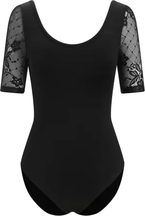 AFAVOM Ballet Dance Leotards for Women Sheer Mesh Lace Leotard Bodysuit Adult Gymnastics Dancewear Ballerina Dance Costumes