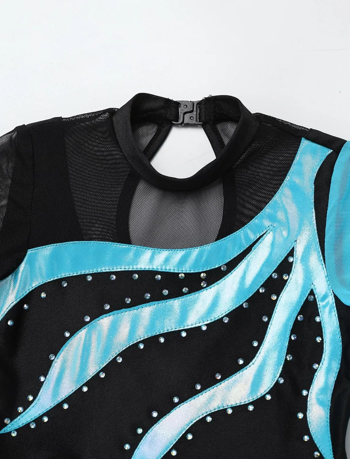 AFAVOM Figure Skating Dress for Girls Long Sleeve Mesh Rhinestones Ice Skating Dresses Ballet Leotard Competition Dancewear