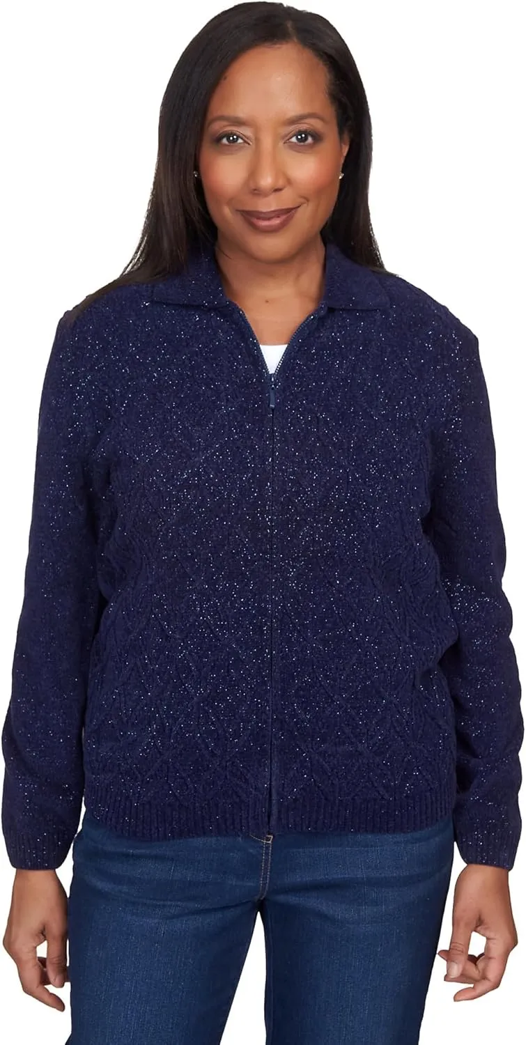 Alfred Dunner Womens Petites Zipper Cardigan Sweater