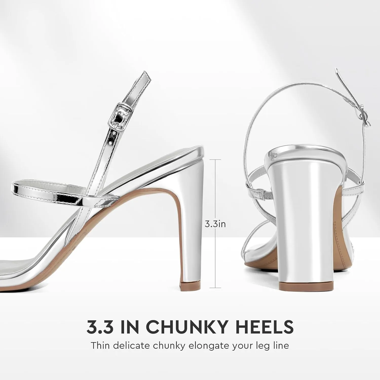 ALICEPUB Women's Chunky Block Heels Strappy Heels Square Open Toe Heeled Sandals Short Heels Comfortable Dressy Shoes Wedding Bridal Party