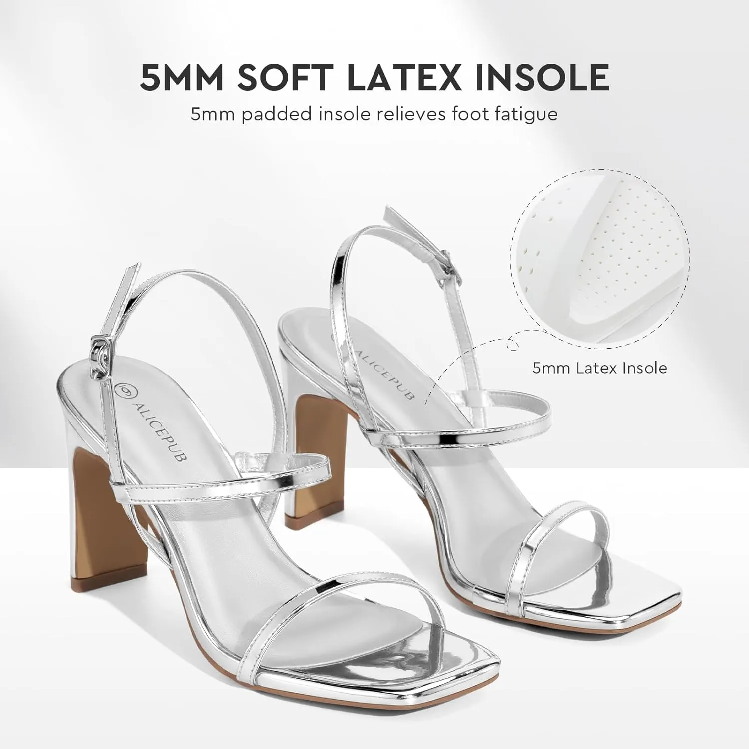 ALICEPUB Women's Chunky Block Heels Strappy Heels Square Open Toe Heeled Sandals Short Heels Comfortable Dressy Shoes Wedding Bridal Party