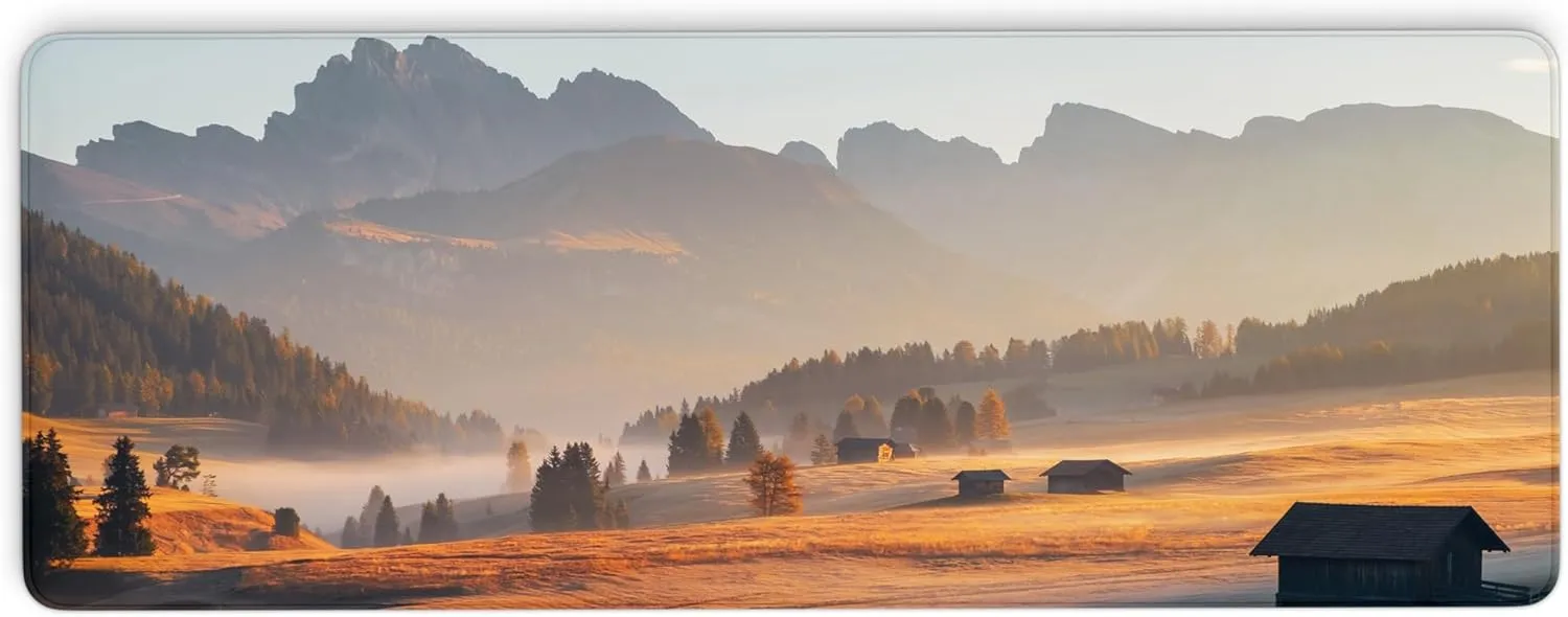 Alpe di Siusi (Seiser ALM) Mouse Pad, Computer Mouse Mat, Alpine Meadow Mouse Pad with Non-Slip Base and Stitched Edge, Keyboard Pad for Gamer, Office & Home, 31.5 X 11.8 Inch, 3mm Thick