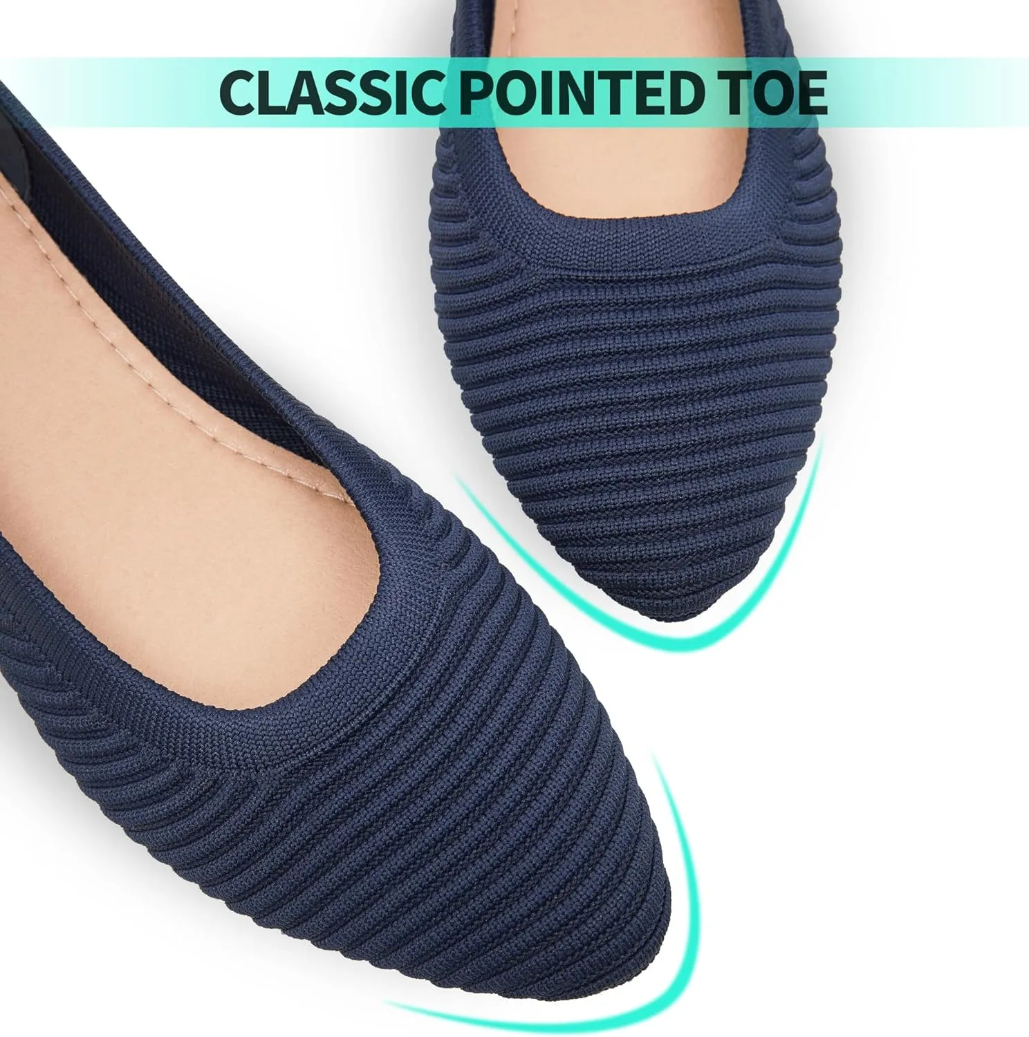 ALTOCIS Womens Knit Ballet Flats Ladies Comfortable Pointed-Toe Dressy Shoes Casual Soft Flat Shoes Ballerina Walking Flats Shoes