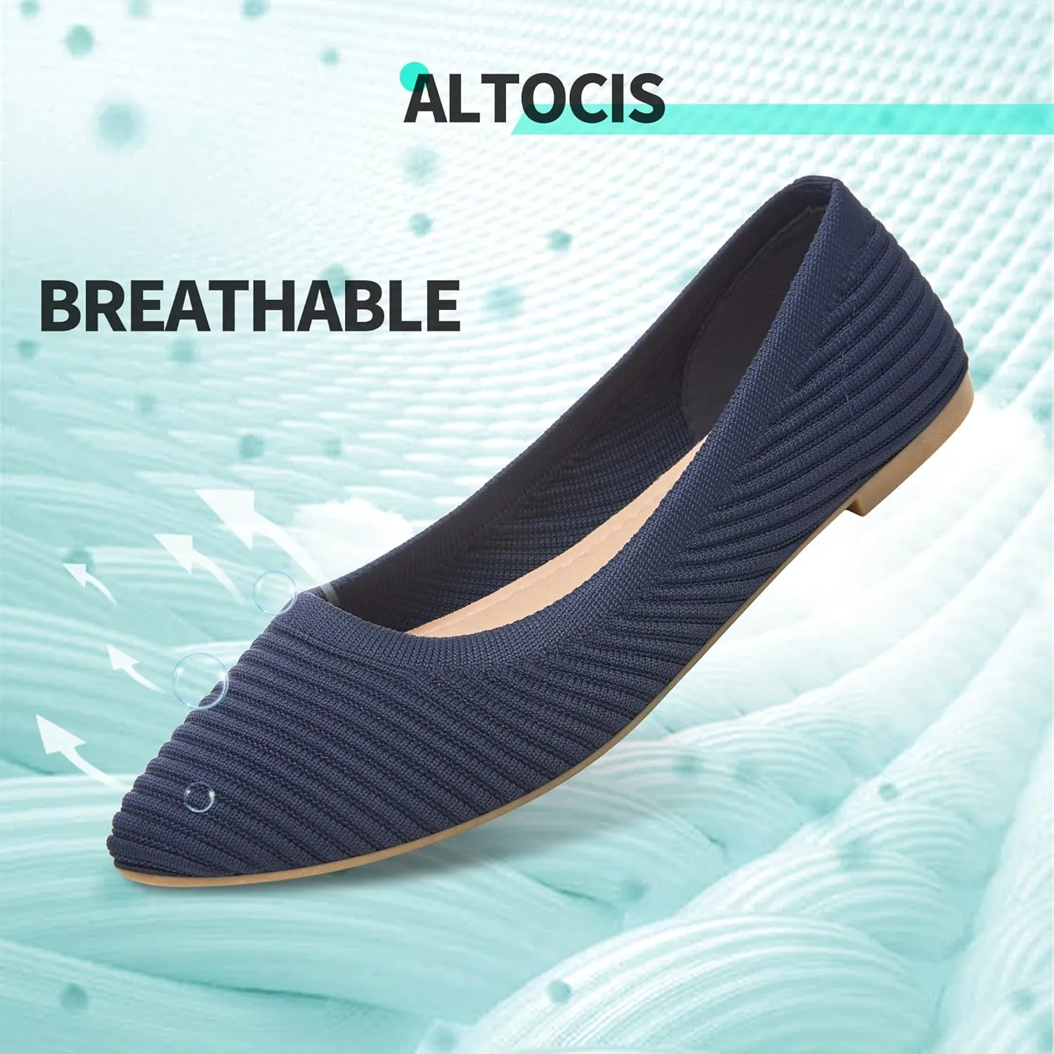 ALTOCIS Womens Knit Ballet Flats Ladies Comfortable Pointed-Toe Dressy Shoes Casual Soft Flat Shoes Ballerina Walking Flats Shoes