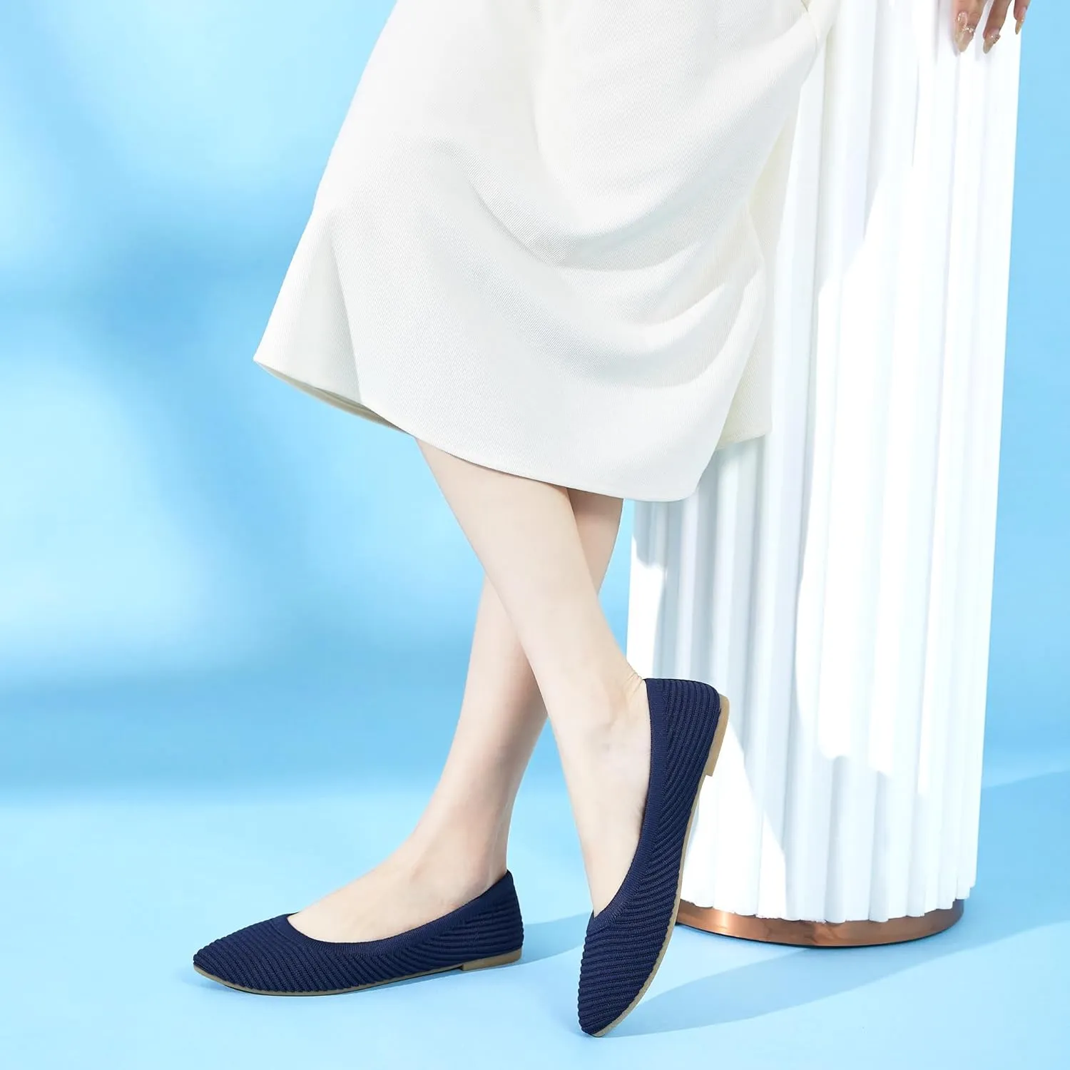 ALTOCIS Womens Knit Ballet Flats Ladies Comfortable Pointed-Toe Dressy Shoes Casual Soft Flat Shoes Ballerina Walking Flats Shoes