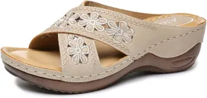 Altxic Women's Open Toe Crisscross Woven Comfy Casual Slip On Casual Walking Sport Slide Sandals With Adjustable Buckle Strap Summer Beach Shoe