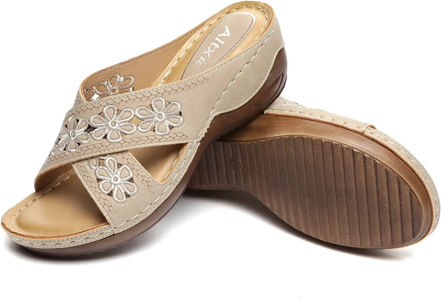 Altxic Women's Open Toe Crisscross Woven Comfy Casual Slip On Casual Walking Sport Slide Sandals With Adjustable Buckle Strap Summer Beach Shoe