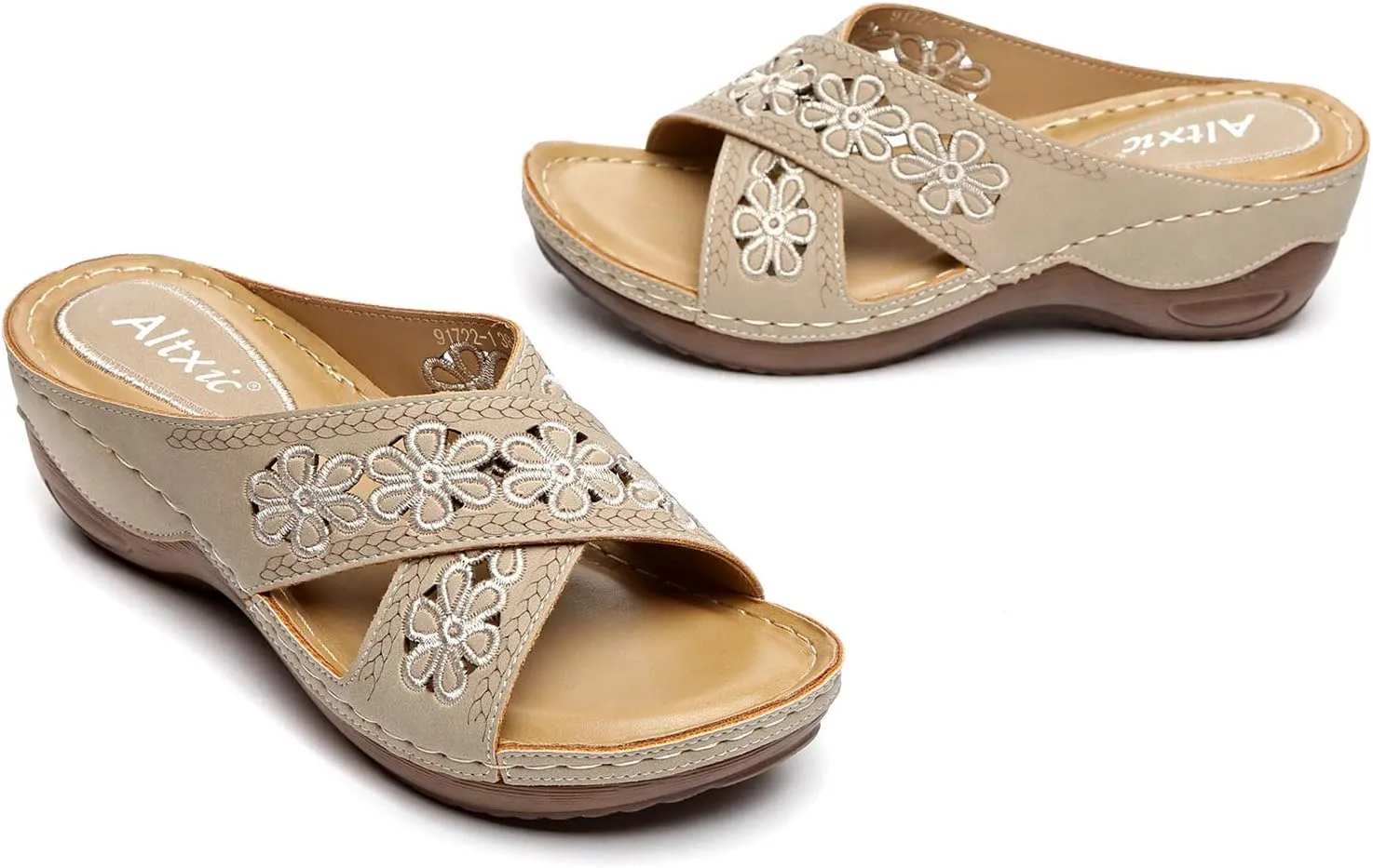 Altxic Women's Open Toe Crisscross Woven Comfy Casual Slip On Casual Walking Sport Slide Sandals With Adjustable Buckle Strap Summer Beach Shoe