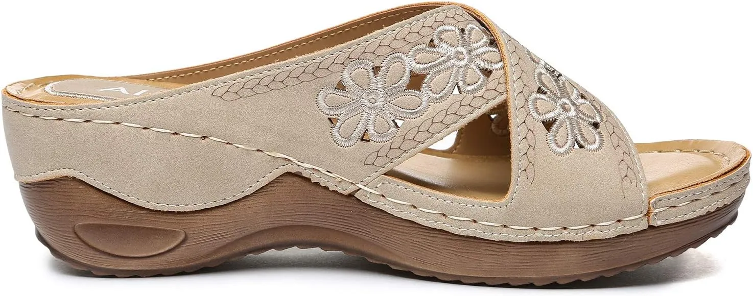Altxic Women's Open Toe Crisscross Woven Comfy Casual Slip On Casual Walking Sport Slide Sandals With Adjustable Buckle Strap Summer Beach Shoe