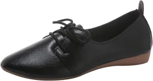 AMDBEL Flats Shoes Women Dressy Comfortable Women's Vintage Oxford Shoe Perforated Lace-Up Pointed Toe Leather Brogues Shoe