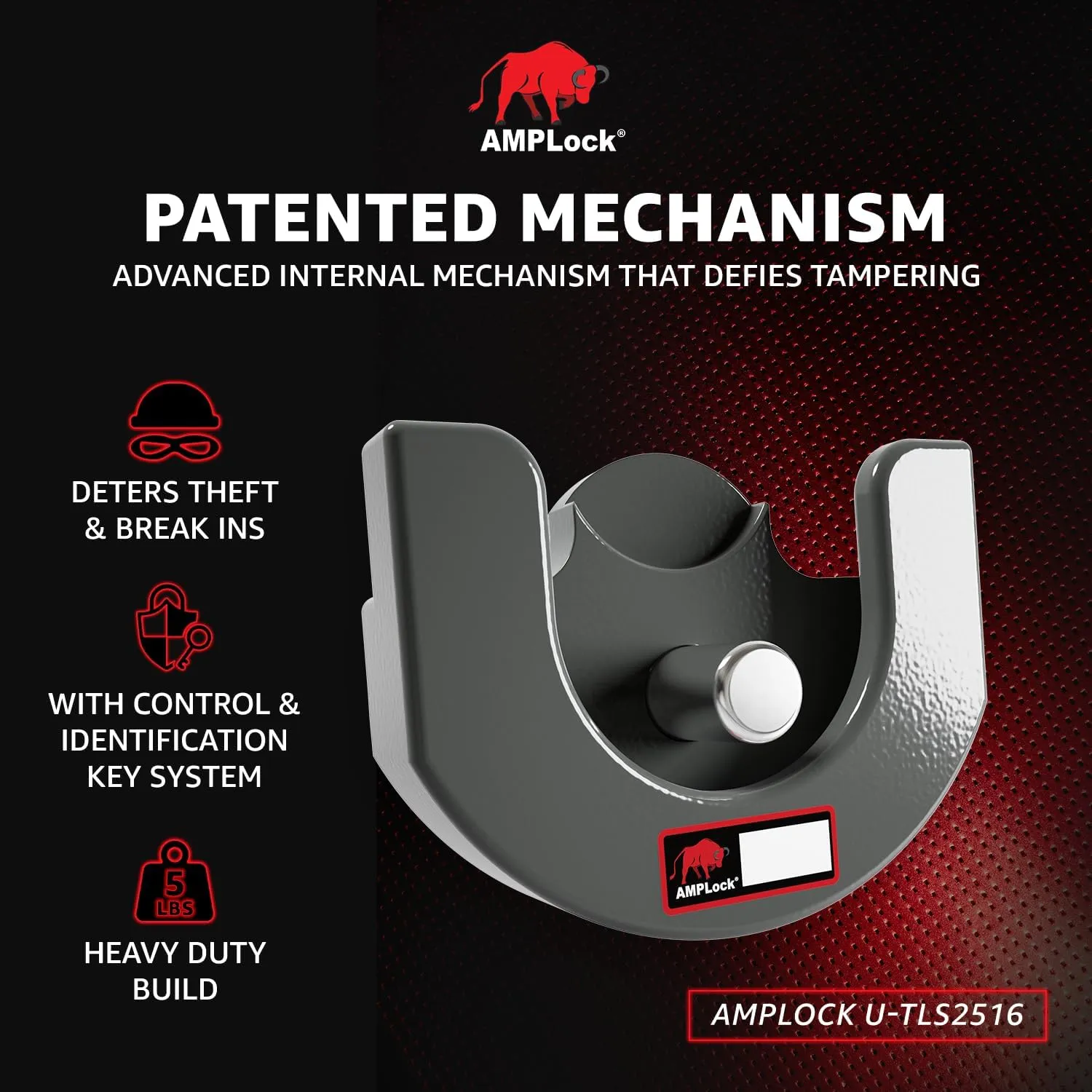 AMPLock U-TLS2516: 2-5/16" RV, Boat and Trailer Coupler Lock - Secure Your 2-5/16" Coupler with Flat Lip - Protection for Trailers and RVs - Push and Lock System for Effortless Security