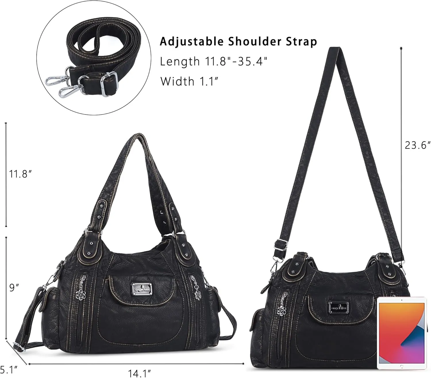 Angel Kiss Purses for Women, Large Shoulder Bag Hobo Tote Purse Mutipocket Faux Leather Satchel Hobo Purse