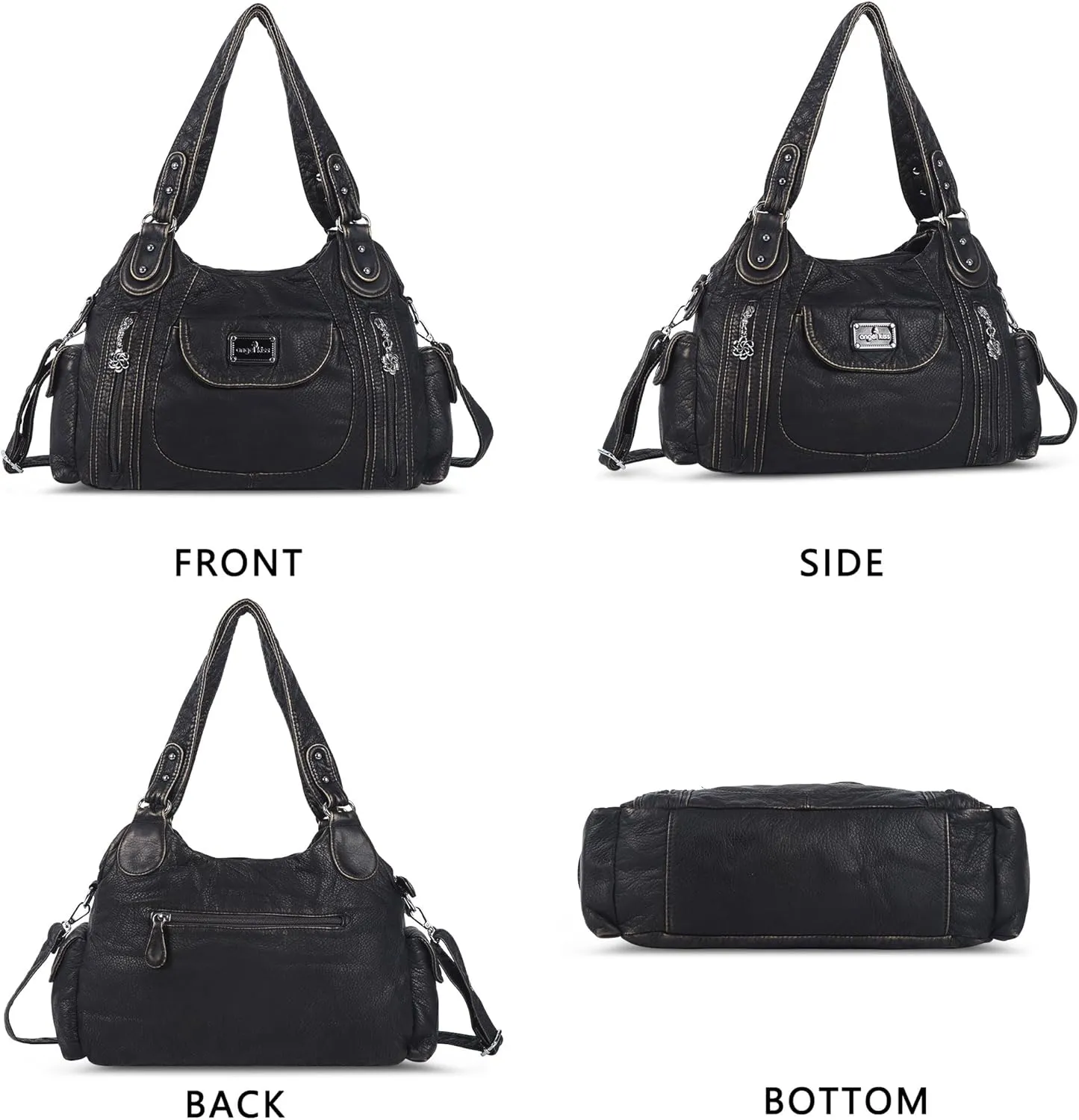 Angel Kiss Purses for Women, Large Shoulder Bag Hobo Tote Purse Mutipocket Faux Leather Satchel Hobo Purse