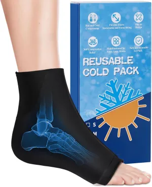Ankle Ice Pack Wrap for Injuries, NOVASPORT Reusable Foot Gel Ice Pack Flexible Cold Pack Hot & Cold Compression Sleeve for Plantar Fasciitis, Sprained Ankles, Achilles Tendonitis, Foot Heel, Black