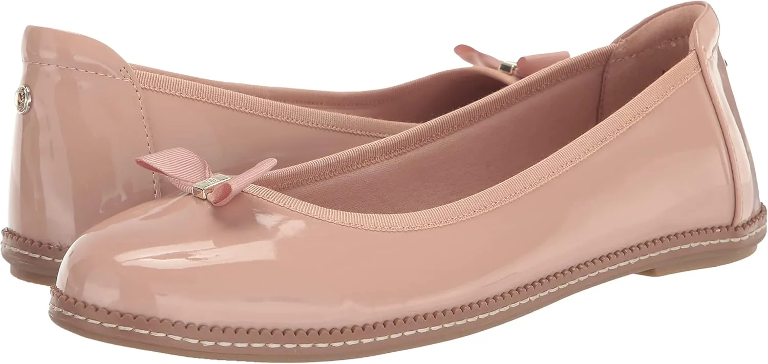 Anne Klein Womens Ember Faux Leather Round Toe Ballet Flats