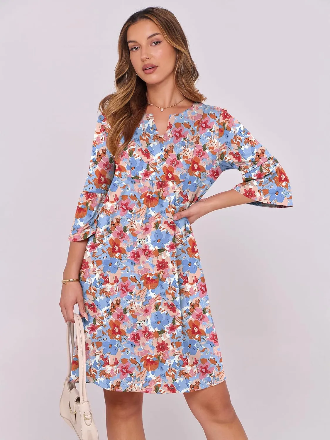 ANRABESS Women Mini Dress Summer V Neck Ruffle Short Sleeve Shift Casual Tunic Dresses 2025 Loose Beach Vacation Outfits
