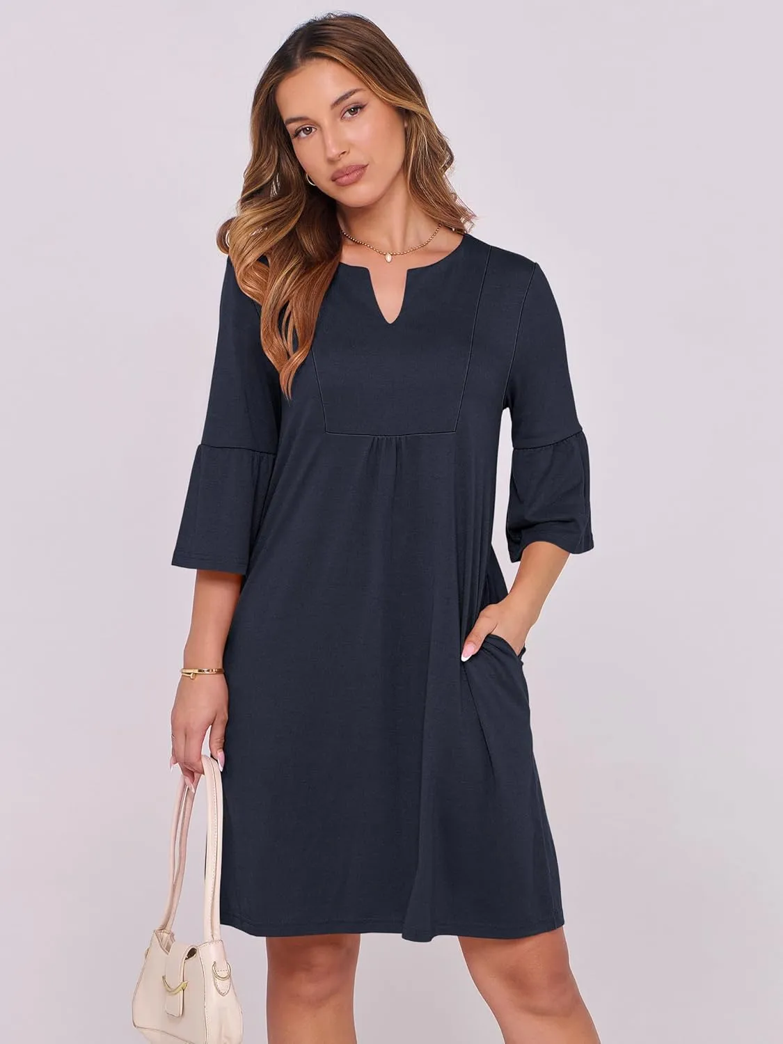 ANRABESS Women Mini Dress Summer V Neck Ruffle Short Sleeve Shift Casual Tunic Dresses 2025 Loose Beach Vacation Outfits