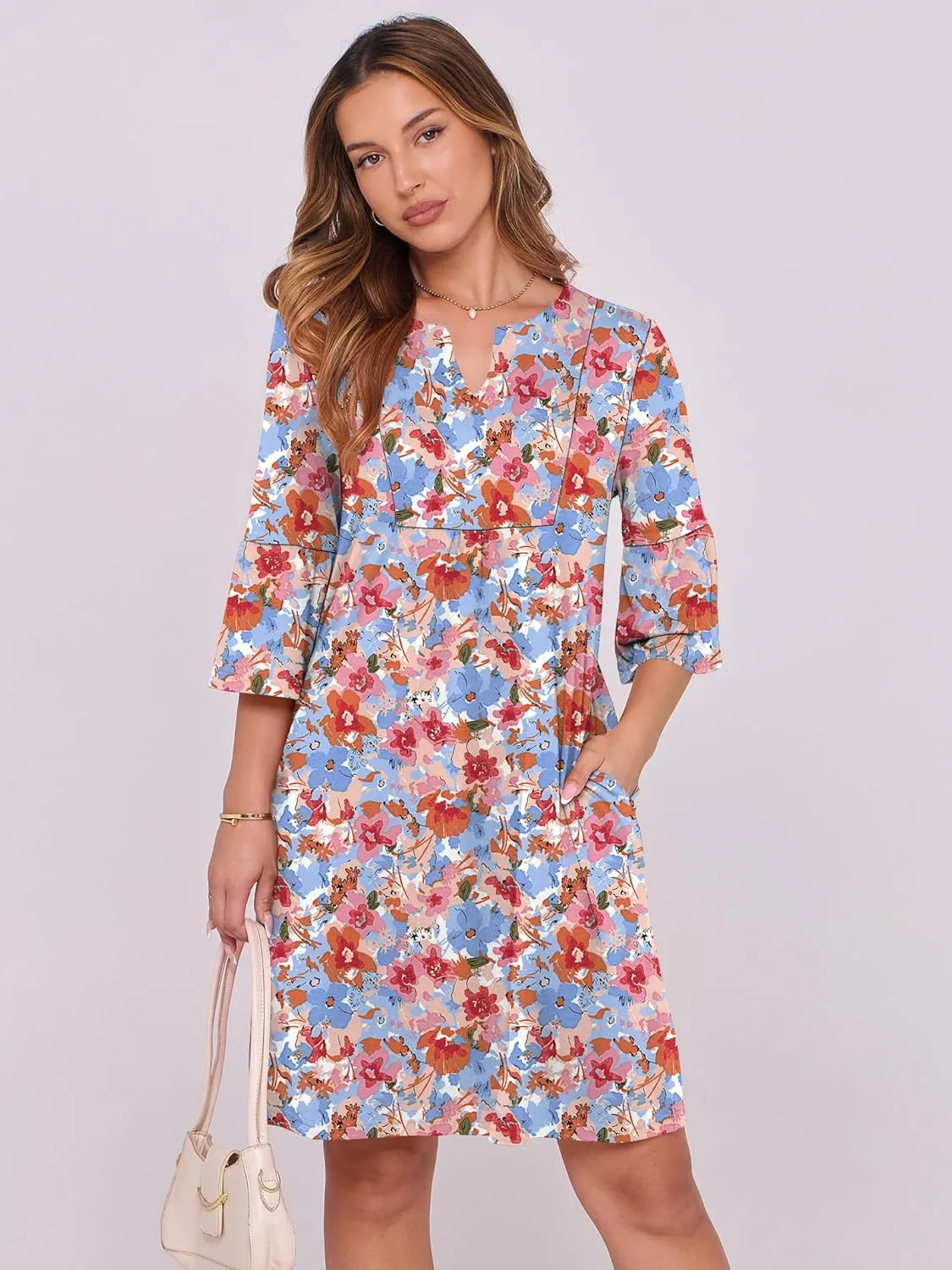 ANRABESS Women Mini Dress Summer V Neck Ruffle Short Sleeve Shift Casual Tunic Dresses 2025 Loose Beach Vacation Outfits