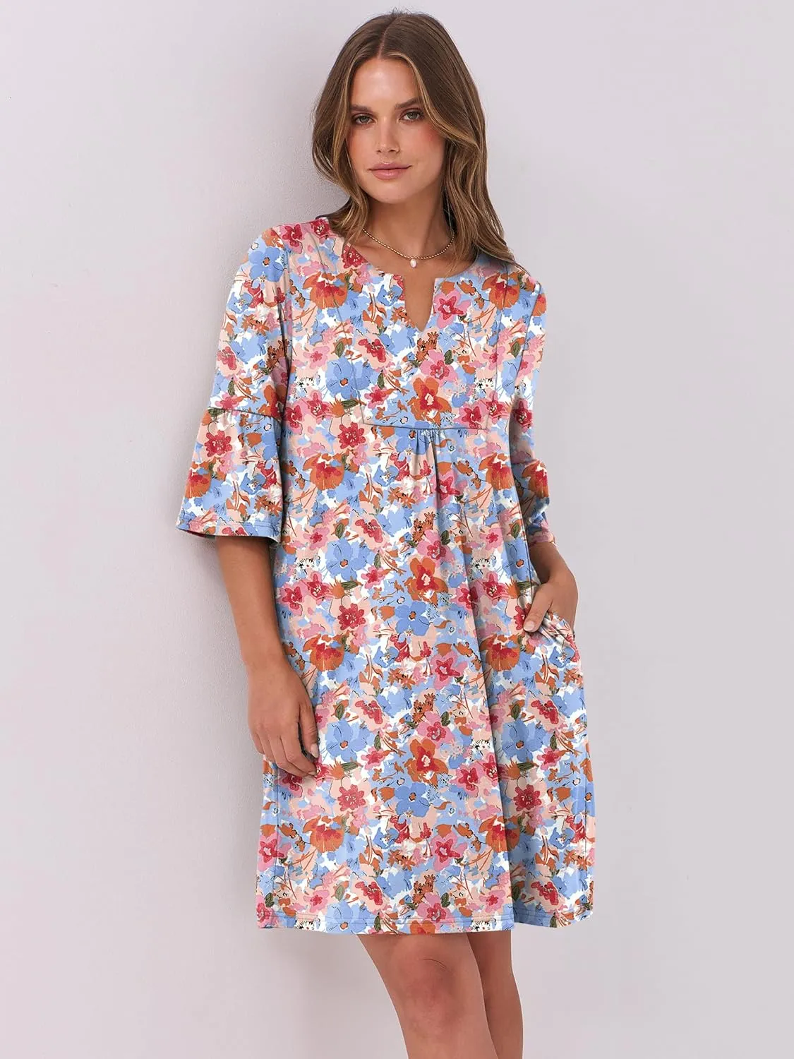 ANRABESS Women Mini Dress Summer V Neck Ruffle Short Sleeve Shift Casual Tunic Dresses 2025 Loose Beach Vacation Outfits