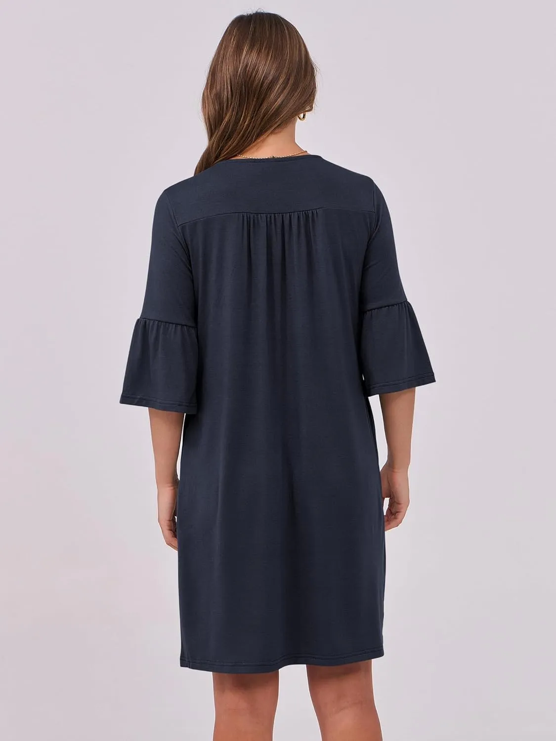 ANRABESS Women Mini Dress Summer V Neck Ruffle Short Sleeve Shift Casual Tunic Dresses 2025 Loose Beach Vacation Outfits